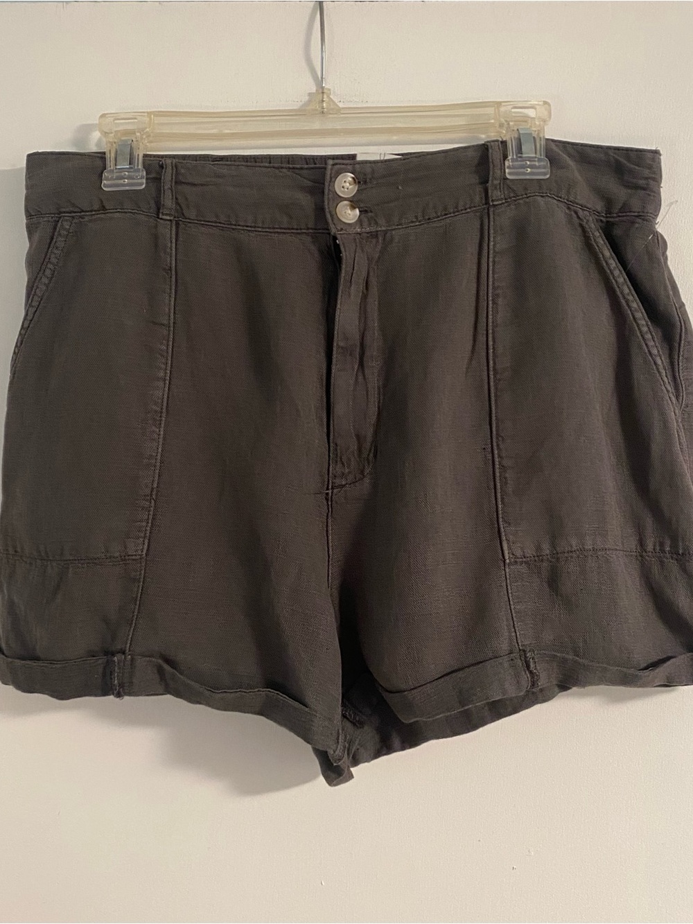 Joie Linen Shorts Womens 12 Charcoal Gray High Waist Paperbag Lightweight Summer